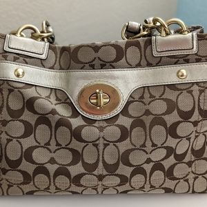 COACH F16540 PENELOPE SIGNATURE JACQUARD CARRYALL TOTE BROWN W/ LEATHER TRIM